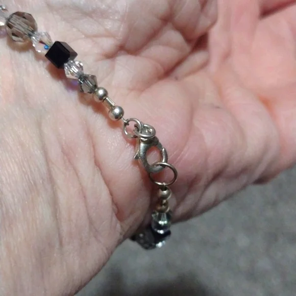 VINTAGE STERLING SILVER .925 BLACK SPINEL AUSTRIAN CRYSTAL 8" BRACELET - Picture 6 of 8